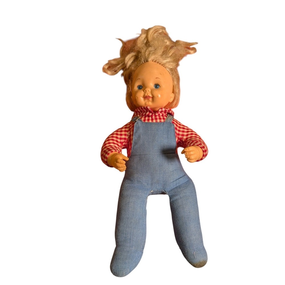 Vintage Ideal Toys Kit n Kaboodle CBS Toys‎ Blonde Doll Gingham Overalls 1980s